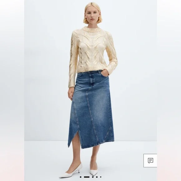 NWT Mango Gold Foil Embellished Crew Neck Cable Knit Sweater M - Picture 3 of 8